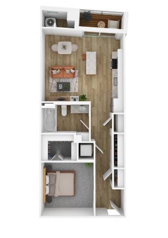 Floor plan for 1 bed, 1 bath, 715 sqft